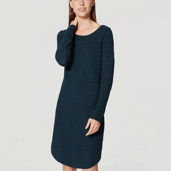 LOFT Teal Cotton Textured Sweater Dress - Picture 1 of 8
